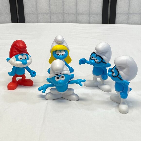 Set Burger King 2016 Lost Village Smurf 5" Plastic Action Figures Moving Arms - Picture 1 of 11